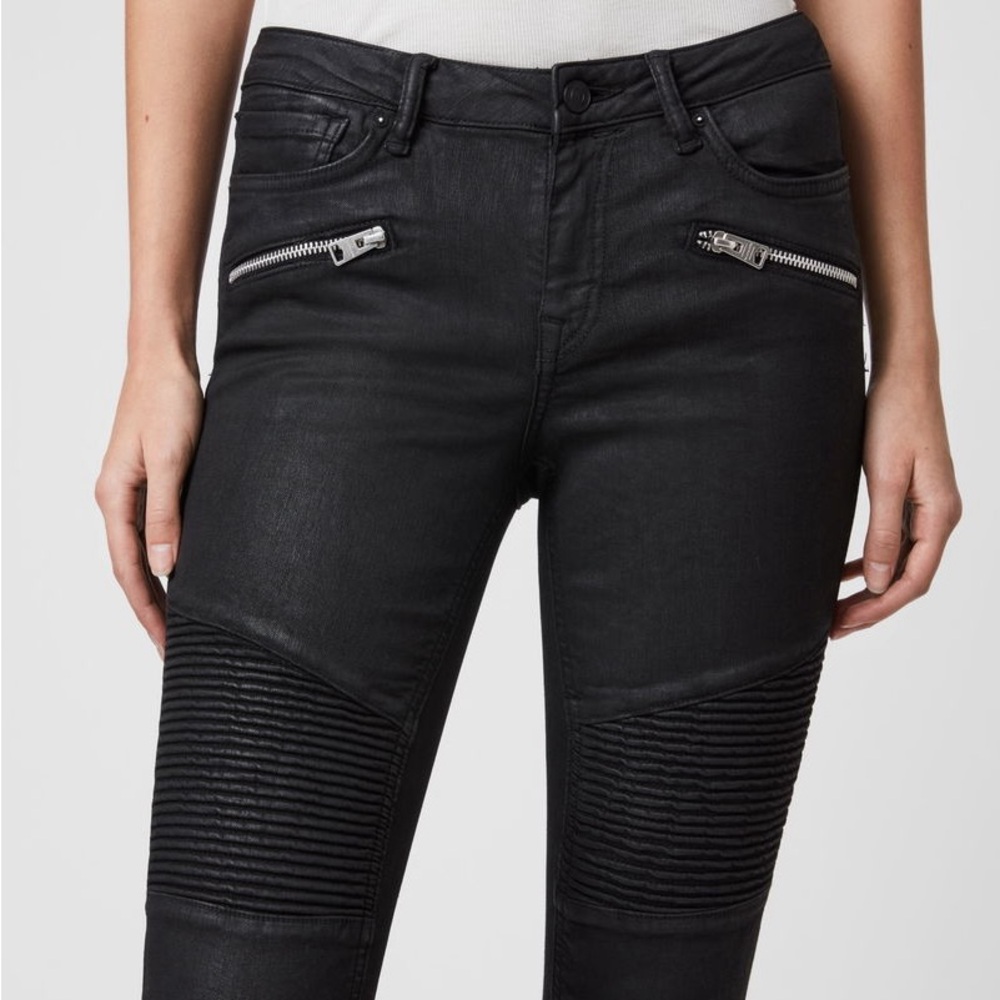 AllSaints Black Grace Mid-Rise Biker Skinny Jeans